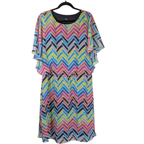 JBS Sheath Dress Multi Chevron Polyester Short Sleeve Drawstring  Women's 14W - Picture 1 of 5